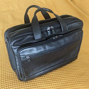 HARTMANN Black Leather Expandable Laptop Briefcase Messenger Bag
